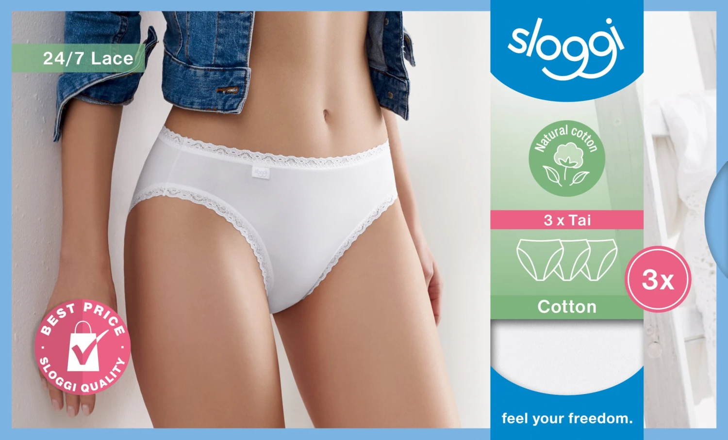 Sloggi 24/7 Cotton Lace Tai (3 Pack) 3 Sloggi 24/7 Cotton Lace Tai (3 Pack) - Image 3