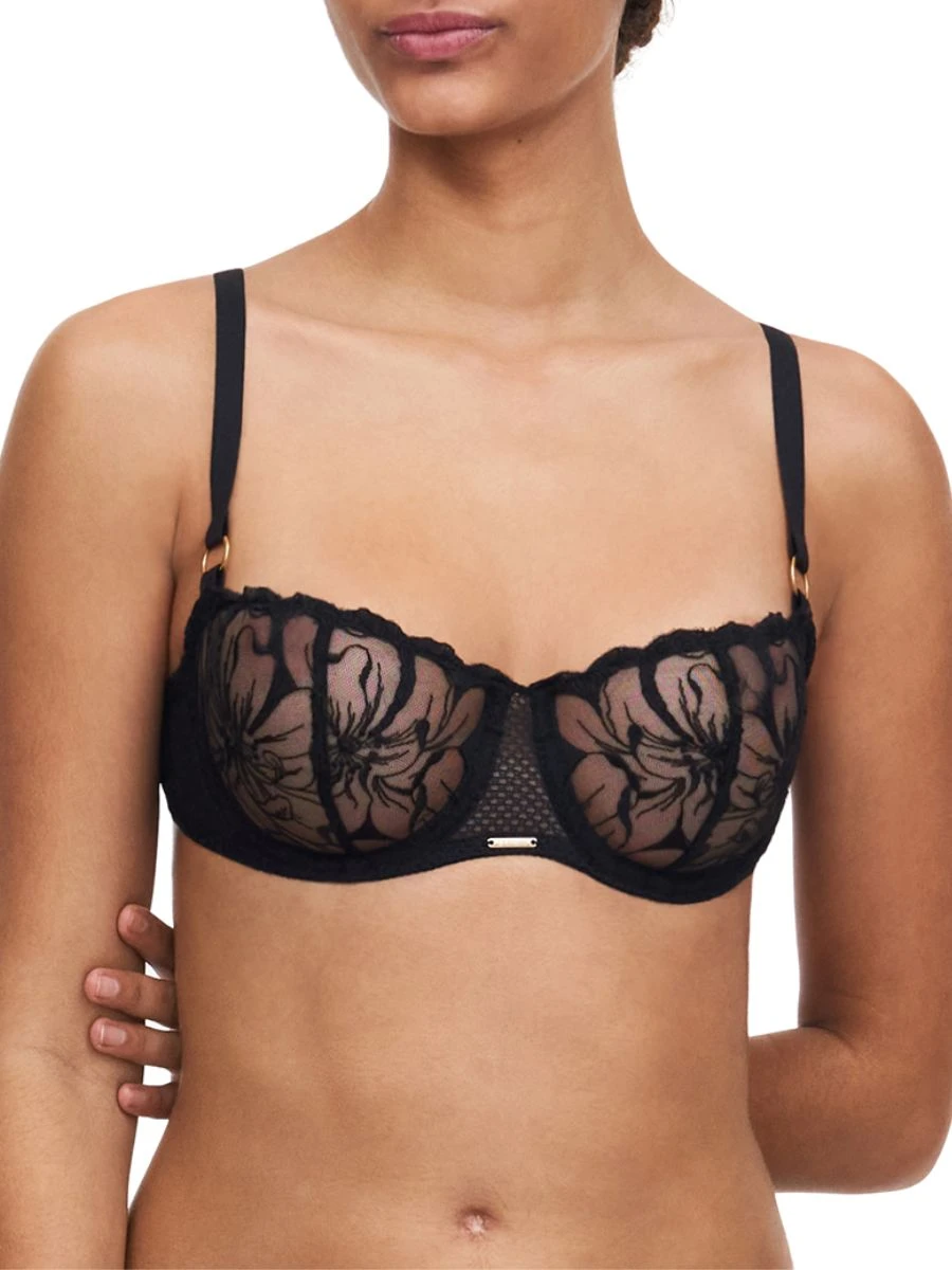 Chantelle Fleurs Half Cup Balcony Bra - Black 1 Chantelle Fleurs Half Cup Balcony Bra - Black