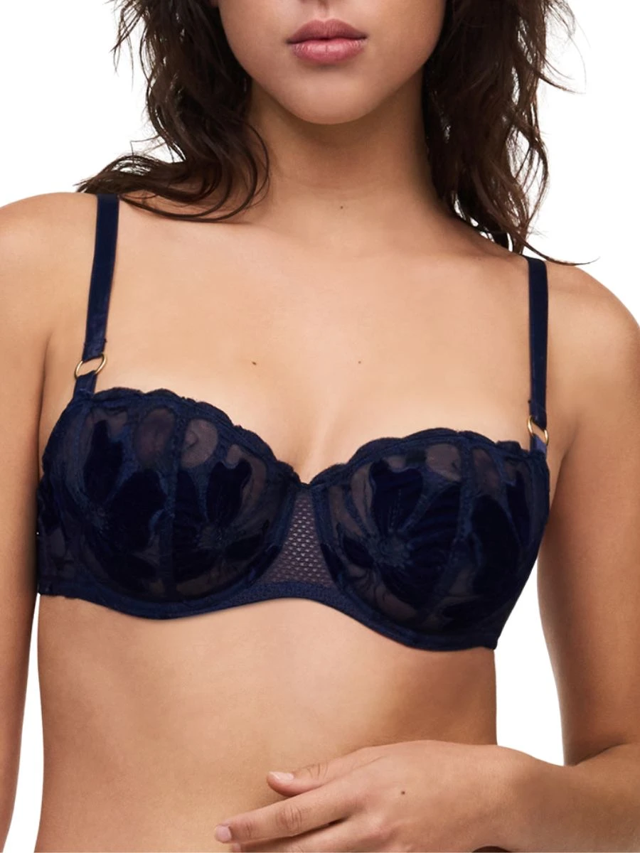 Chantelle Fleurs Signature Half Cup Balcony Bra - Velvet Marine Blue 1 Chantelle Fleurs Signature Half Cup Balcony Bra - Velvet Marine Blue