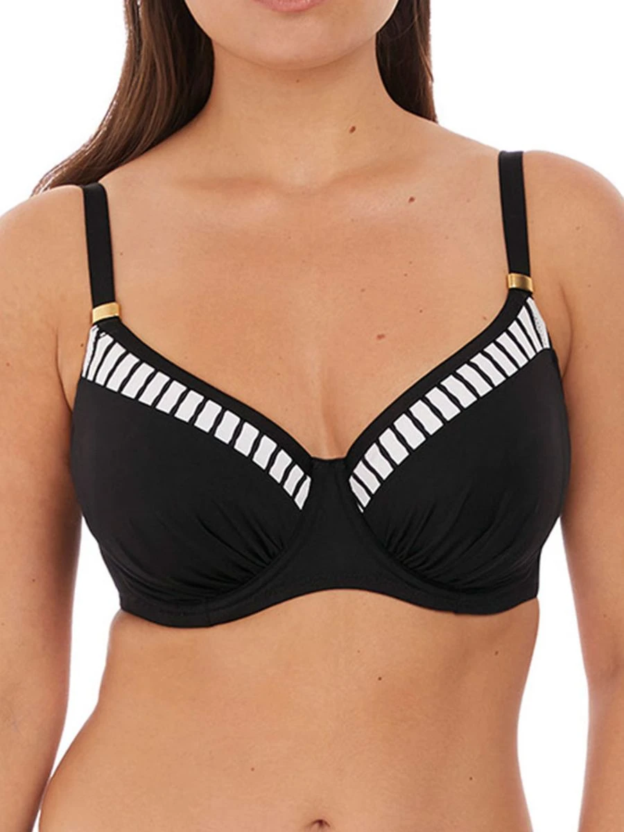 FANTASIE San Remo Gathered Full Cup Bikini Top - Black/White 1 FANTASIE San Remo Gathered Full Cup Bikini Top - Black/White