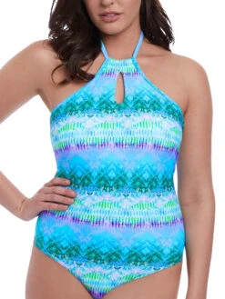 FREYA Seascape High Neck Swimsuit - Blue Lagoon