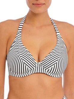 FREYA Jewel Cove Halter Bikini Top - Stripe Black