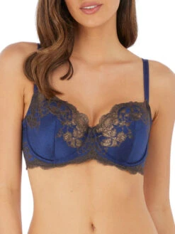 Wacoal Lace Affair Balcony Bra - Blue Print/Chocolate Brown