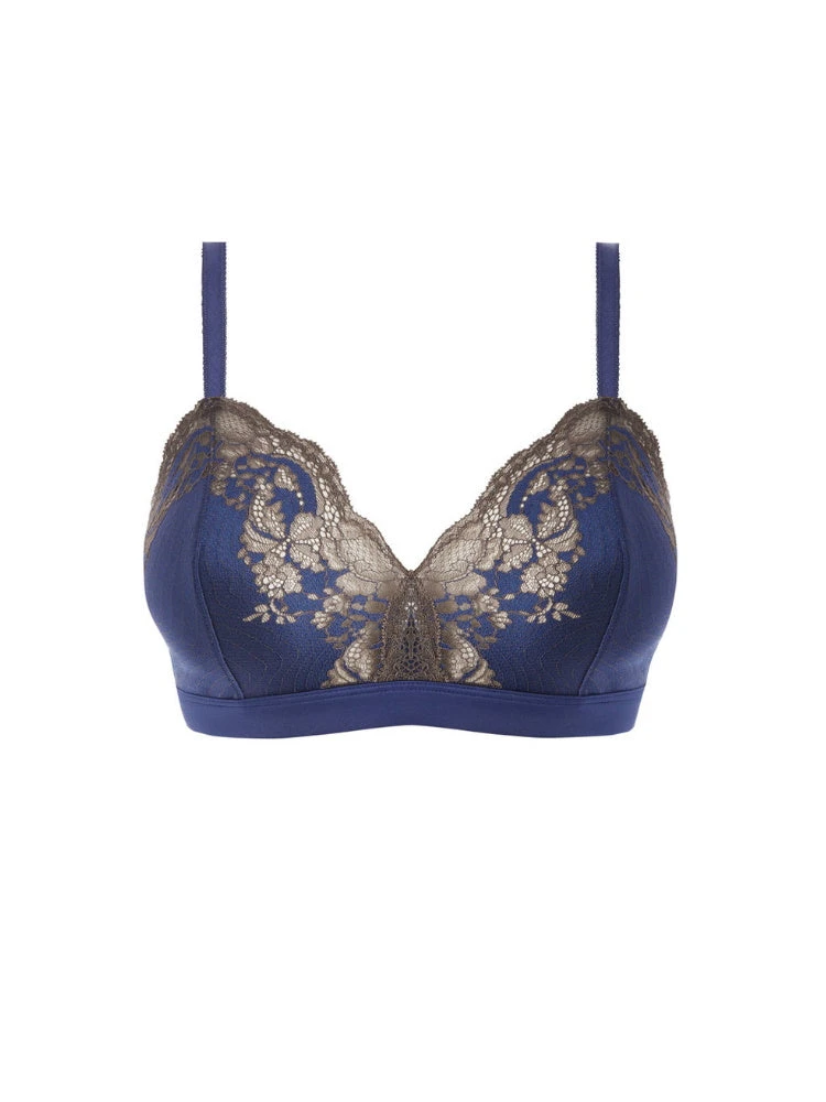Wacoal Lace Affair Bralette - Blue Print/Chocolate Brown 3 Wacoal Lace Affair Bralette - Blue Print/Chocolate Brown - Image 3